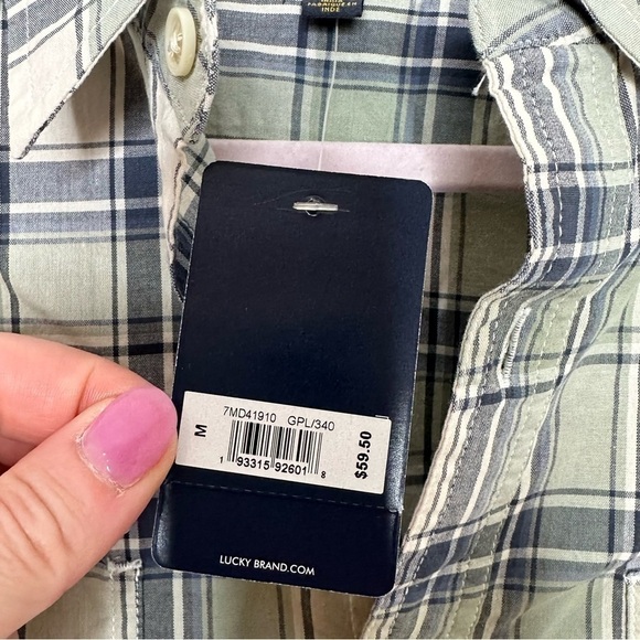 NWT Lucky Brand Men's Medium Button Down Green Casual Plaid Shirt - Picture 5 of 5